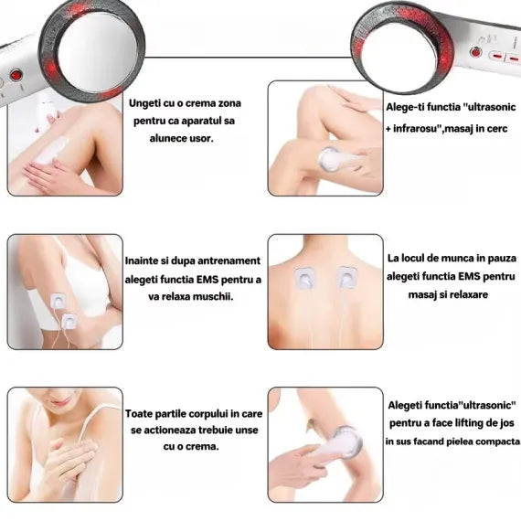 Aparat anticelulitic 3-in-1, modelare a corpului cu ultrasunete si infrarosu EMS, tonifiere, electromasaj