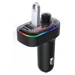 Modulator FM C12, Bluetooth 5.0, Transmitator FM cu functie de incarcator auto, Fast-Charge, 3 porturi de incarcare, Microfon extern, Afisaj Digital, Lumini RGB
