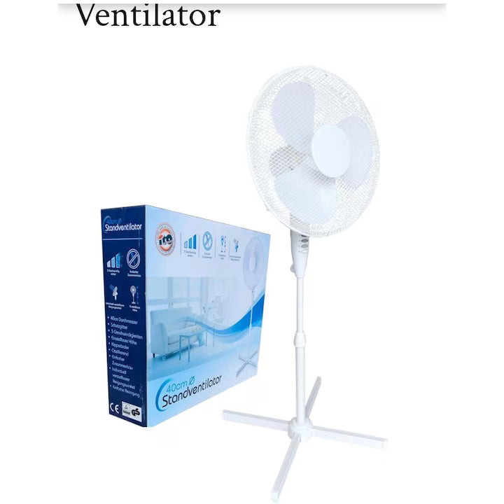 Ventilator cu picior 50w, 40 inch, 3 viteze, inaltime reglabila, Alb