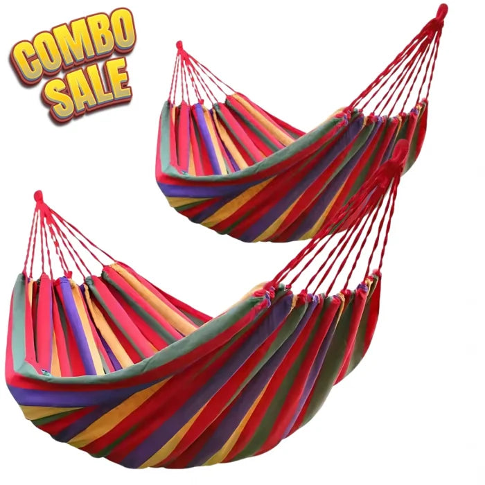 Set 2 Hamace Multicolore pentru o Persoana, 200×80 cm cu Accesorii de Prindere