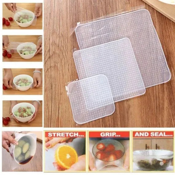 Set 4 folii pentru alimente din silicon reutilizabile, Stretch and Fresh