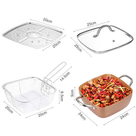 Tigaie pătrata antiaderenta 24 cm, capac si sita